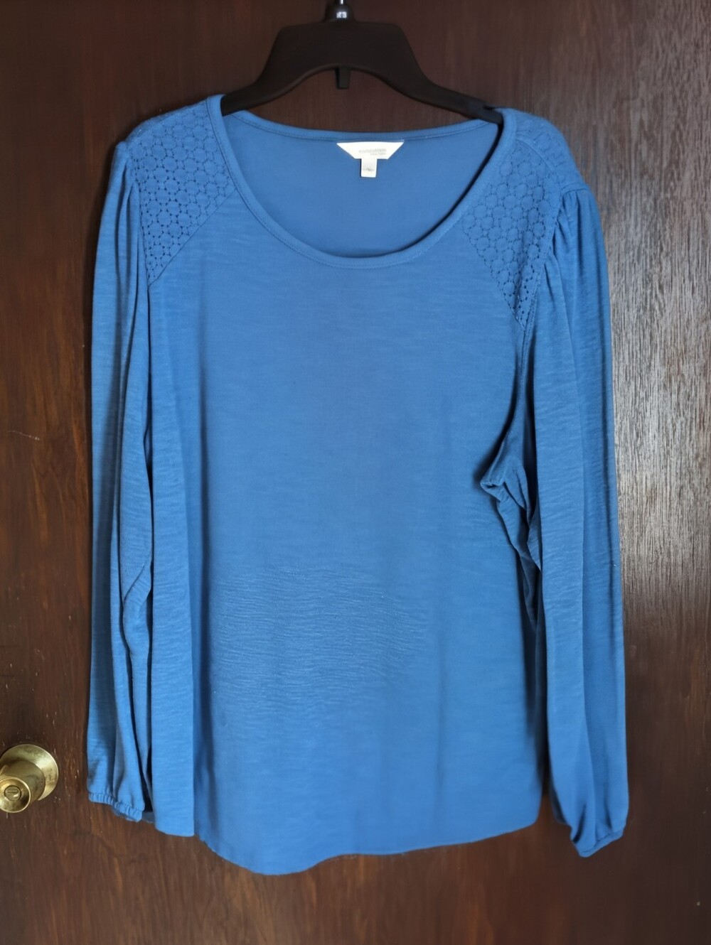 LC Lauren Conrad Blue Long-Sleeve Crochet Shoulder Top